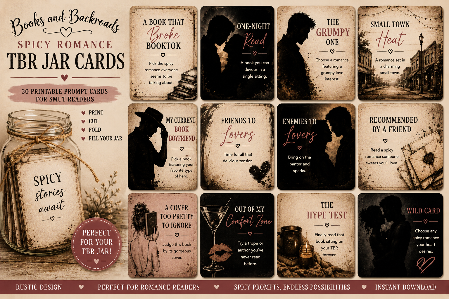 Books and Backroads "Spicy" Romance TBR Jar Cards